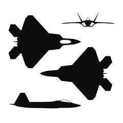 Vector illustration silhouette of the multirole aircraft F-22 A Raptor isolated 