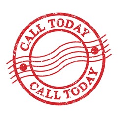CALL TODAY, text written on red postal stamp.