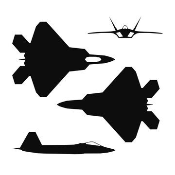 Vector illustration silhouette of the multirole aircraft F-22 A Raptor isolated 