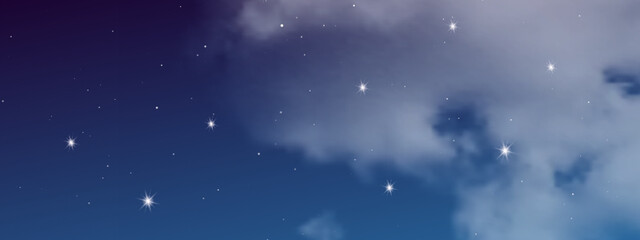 Fototapeta na wymiar Night sky with clouds and many stars
