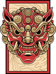 Vector illustration of komainu japanese lion 