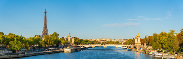 Morning sunlight panorama of Pont Alexandre III bridge with Eiffel Tower in the background in Paris. France © Pawel Pajor