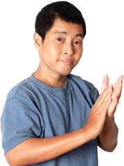 Portrait of asian young  man applauding.