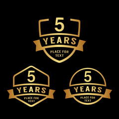 5 years anniversary celebration logotype. 5th anniversary logo collection. Set of anniversary design template. Vector illustration. 