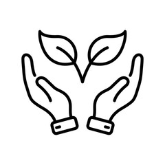 Hand Hold Organic Leaf Line Icon. Germinating Eco-Agriculture Outline Symbol. Cultivation Greenery Ecology Plant Linear Pictogram. Editable Stroke. Isolated Vector Illustration