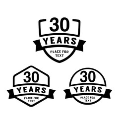 30 years anniversary celebration logotype. 30th anniversary logo collection. Set of anniversary design template. Vector illustration. 