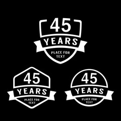 45 years anniversary celebration logotype. 45th anniversary logo collection. Set of anniversary design template. Vector illustration. 