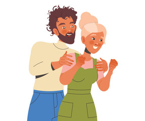 Excited Male and Female with Clenched Fists Cheering About Good News Expressing Emotion Vector Illustration