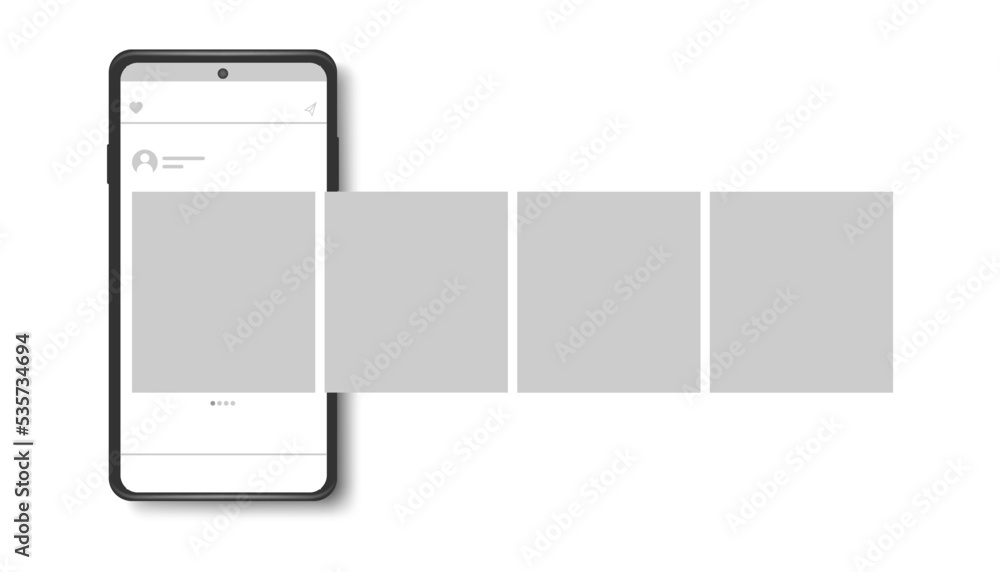 Wall mural carousel interface post on social network. mock up of smartphone. mobile application on the screen o