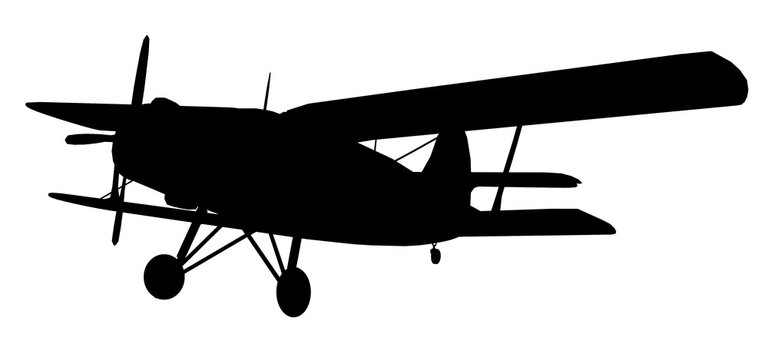 Silhouette mit einem Doppeldeckerflugzeug