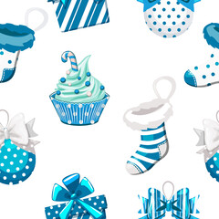 Blue seamless pattern for wrapping gifts for Christmas