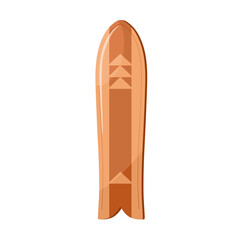 Alaia-type water board. Longboard, thin long surfboard top view. Beach sport item with rounded nose for summer extreme surfing activity. Flat graphic vector illustration isolated on white background