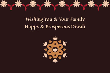 Indian festival greeting card, happy Diwali wishes and text message, abstract background with flowers, graphic design illustration wallpaper 