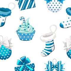 Blue seamless pattern for wrapping gifts for Christmas.
