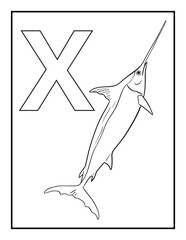 Animal alphabet coloring pages for kids. Outline pages for kids education. White background.
