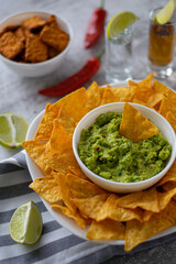 Mexican food nachos with guacamole  and snacks