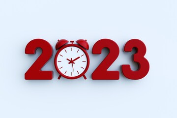 New Year 2023 and Alarm Clock. 3d Rendering