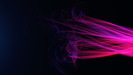 Abstract waving glowing lines , gradient purple curve in dark, wallpaper cover 3d illustration