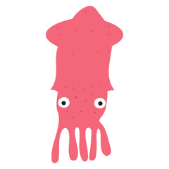 Squid. Flat icon. Vector hand drawn illustration on white background.
