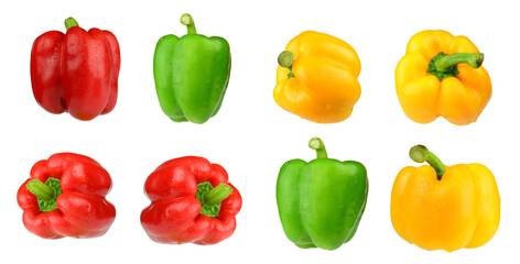 Group of colored bell peppers or Capsicum isolated on on transparent background , PNG file.