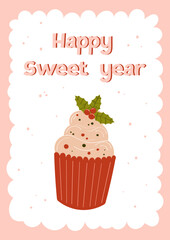 Merry Christmas poster with an inscription and Christmas tree on a white background. Vector illustration.