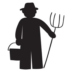 Farmer. Silhouette. Vector hand drawn icon on white background.