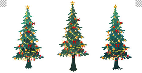 Christmas tree illustration set fir tree transparent background 크리스마스 트리 전나무 Basic decoration and lighting
