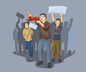 People marching protest yelling bring sign to authorities government demanding