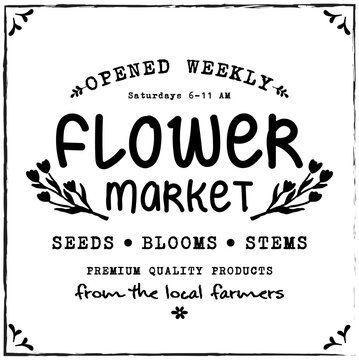 Beautiful, stylish, retro, farmhouse isolated vector illustration - Flower Market
