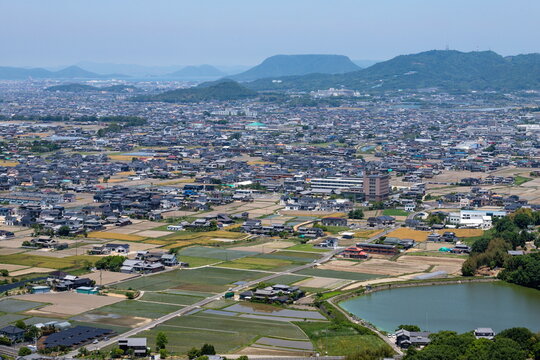 Landscape of Miki town , view from Mt. dakeyama , kagawa, shikoku, japan