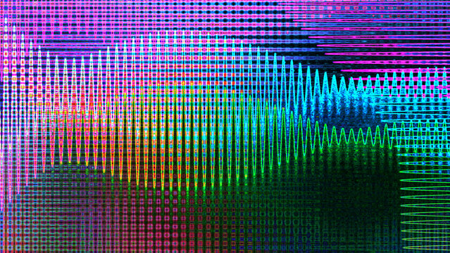 Abstract wavy iridescent glitch art texture background image.