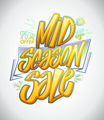 Mid season sale, special offer - web banner or poster lettering mockup