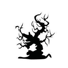 Scary Halloween Tree Icon, Spooky Trees Silhouette Isolated
