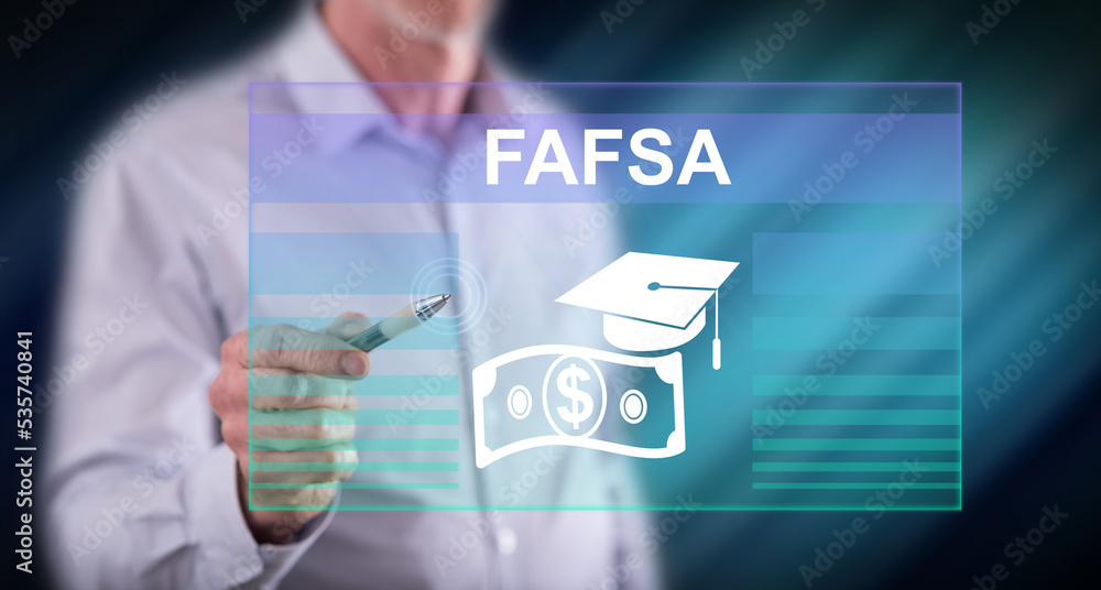 Wall mural Man touching a fafsa concept