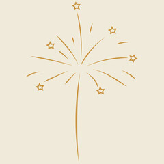  Gold vector fireworks and stars on beige. Festive Birthday, Christmas or New Year clip art.