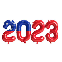 3d illustration of 2023 year balloons with Samoa flag isolated on white background