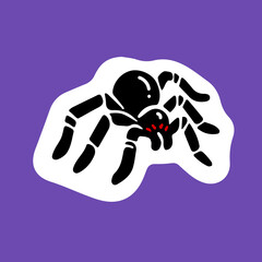 Halloween spider, creepy spooky insect. Scary Helloween animal. Horror arachnid, October holiday sticker. Isolated colored flat cartoon vector illustration
