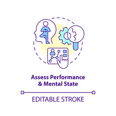 Assess performance and mental state concept icon. Behavior research. User experience abstract idea thin line illustration. Isolated outline drawing. Editable stroke. Arial, Myriad Pro-Bold fonts used