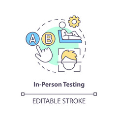In-person testing concept icon. Product research. User physically present interviews abstract idea thin line illustration. Isolated outline drawing. Editable stroke. Arial, Myriad Pro-Bold fonts used