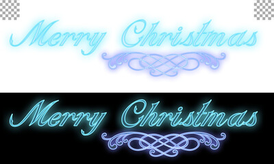 Merry Christmas logo design transparent background blue neon style