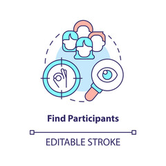Find participants concept icon. Hiring members for surveys. Usability testing session abstract idea thin line illustration. Isolated outline drawing. Editable stroke. Arial, Myriad Pro-Bold fonts used