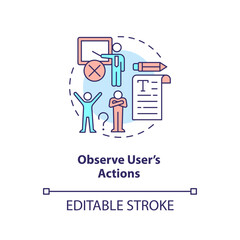 Observe user actions concept icon. Provide customer interaction with product. UX test abstract idea thin line illustration. Isolated outline drawing. Editable stroke. Arial, Myriad Pro-Bold fonts used