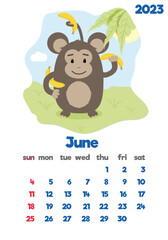The concept of a children's calendar for 2023 with cute characters on all pages set with adorable animals