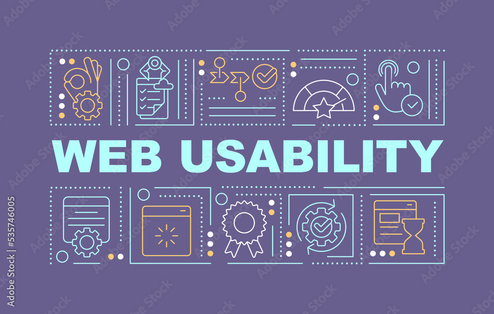 Poster website usability word concepts violet banner. user-friendly interface. infographics with editable i