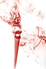 Red smoke on white background.