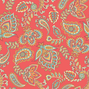 Paisley vector seamless pattern with Birds. Damask style fabric illustration