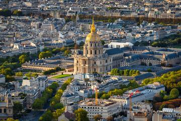 Beautiful architecture of the Les Invalides building with a golden dome in Paris, France