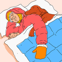 Vector Illustration Man Frozen In Bed