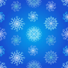 Vector seamless pattern with snowflakes on blue background. Winter. Christmas, New Year mood.