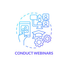 Conduct webinars blue gradient concept icon. Building online training program abstract idea thin line illustration. Employee meetings. Isolated outline drawing. Myriad Pro-Bold font used